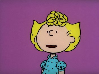 Movie still from “Be My Valentine, Charlie Brown” (1975), directed by Phil Roman – A drawing of a girl with blonde hair and a polka dot shirt; Close Up shot, Low angle