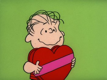 Movie still from “Be My Valentine, Charlie Brown” (1975), directed by Phil Roman – A drawing of a boy holding a red heart; Close Up shot, High angle