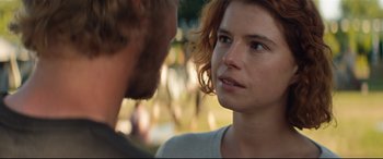 Movie still from “Beast” (2017), directed by Michael Pearce – A man and a woman talking to each other; Close Up shot, Over the shoulder angle