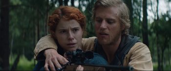 Movie still from “Beast” (2017), directed by Michael Pearce – A man and a woman looking at a video camera; Close Up shot, Over the shoulder angle