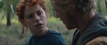Movie still from “Beast” (2017), directed by Michael Pearce – A woman and a man are looking at each other; Close Up shot, Over the shoulder angle