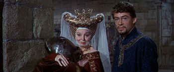 Movie still from “Becket” (1964), directed by Peter Glenville – A man and a woman in medieval garb; Medium shot, Over the shoulder angle