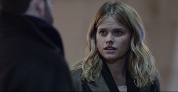 Movie still from “Before We Go” (2014), directed by Chris Evans – A person wearing a jacket; Close Up shot, Over the shoulder angle