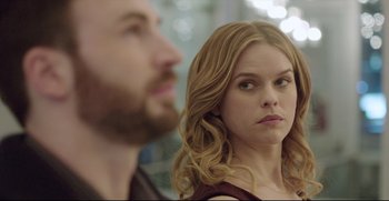 Movie still from “Before We Go” (2014), directed by Chris Evans – A man and a woman looking at each other; Close Up shot, Over the shoulder angle