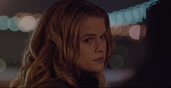 Movie still from “Before We Go” (2014), directed by Chris Evans – A person with long brown hair; Close Up shot, Over the shoulder angle