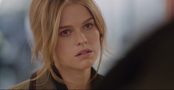 Movie still from “Before We Go” (2014), directed by Chris Evans – A person with long blonde hair; Close Up shot, Over the shoulder angle