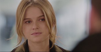 Movie still from “Before We Go” (2014), directed by Chris Evans – A person with long blonde hair; Close Up shot, Over the shoulder angle