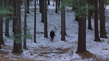Movie still from “Being There” (1979), directed by Hal Ashby – An old man standing in the middle of a forest; Extreme Wide shot, High angle
