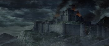 An old castle is shown in a painting