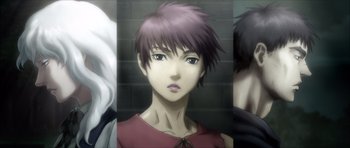 A series of three pictures of a person with short hair