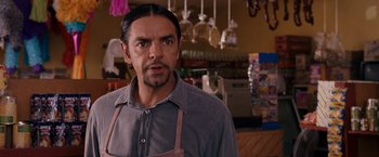 Movie still from “Beverly Hills Chihuahua” (2008), directed by Raja Gosnell – A man in an apron standing in a kitchen; Close Up shot, Over the shoulder angle