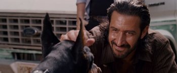 Movie still from “Beverly Hills Chihuahua” (2008), directed by Raja Gosnell – A person petting a dog; Close Up shot, Over the shoulder angle