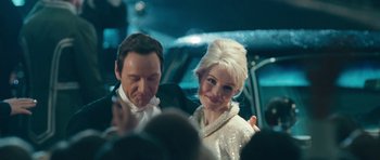 Movie still from “Beyond the Sea” (2004), directed by Kevin Spacey – A man and a woman in a white dress; Close Up shot, Over the shoulder angle