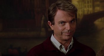 Movie still from “Bicentennial Man” (1999), directed by Chris Columbus – A person wearing a sweater; Close Up shot, Over the shoulder angle