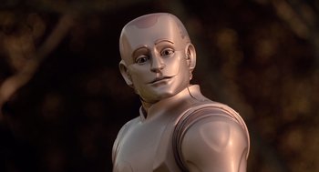 Movie still from “Bicentennial Man” (1999), directed by Chris Columbus – The face of a robot; Close Up shot, Low angle