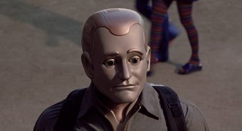 Movie still from “Bicentennial Man” (1999), directed by Chris Columbus – The face of a robot; Close Up shot, Low angle