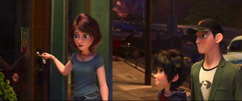 Movie still from “Big Hero 6” (2014), directed by Chris Williams – Two animated people are looking at each other; Medium shot, Over the shoulder angle