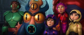 Movie still from “Big Hero 6” (2014), directed by Chris Williams – A person with a mask on; Medium shot, Low angle