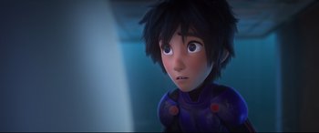 Movie still from “Big Hero 6” (2014), directed by Chris Williams – A character's face in a scene; Close Up shot, Over the shoulder angle