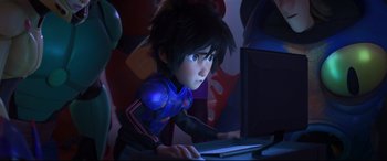 Movie still from “Big Hero 6” (2014), directed by Chris Williams – Hiro hamada in a scene from ' big hero 6 '; Medium shot, Over the shoulder angle