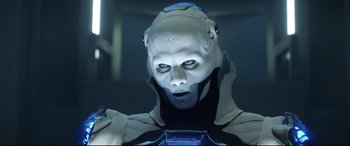 Movie still from “Bill & Ted Face the Music” (2020), directed by Dean Parisot – A person wearing a mask; Close Up shot, Low angle