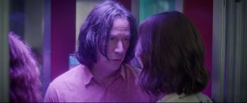 Movie still from “Bill & Ted Face the Music” (2020), directed by Dean Parisot – A man and a woman looking at one another; Close Up shot, Over the shoulder angle