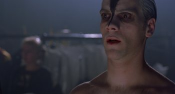 Movie still from “Billy Elliot” (2000), directed by Stephen Daldry – A person with a painted face; Close Up shot, Over the shoulder angle