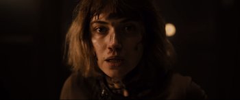 Movie still from “Black Christmas” (2019), directed by Sophia Takal – A person with a face paint; Close Up shot, Low angle