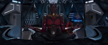 Movie still from “Black Panther” (2018), directed by Ryan Coogler – Medium shot, High angle