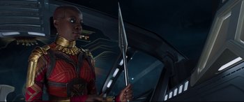 Movie still from “Black Panther” (2018), directed by Ryan Coogler – Medium shot, Over the shoulder angle