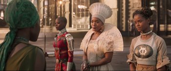 Movie still from “Black Panther” (2018), directed by Ryan Coogler – Medium shot, Low angle