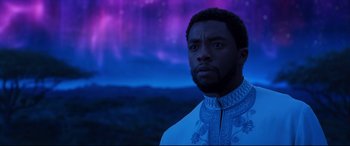 Movie still from “Black Panther” (2018), directed by Ryan Coogler – Medium shot, Low angle