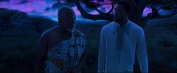 Movie still from “Black Panther” (2018), directed by Ryan Coogler – Medium shot, Over the shoulder angle