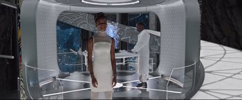 Movie still from “Black Panther” (2018), directed by Ryan Coogler – Medium shot, Low angle