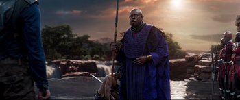 Movie still from “Black Panther” (2018), directed by Ryan Coogler – Medium shot, Low angle