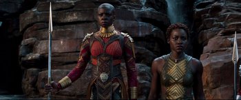Movie still from “Black Panther” (2018), directed by Ryan Coogler – Medium shot, Low angle