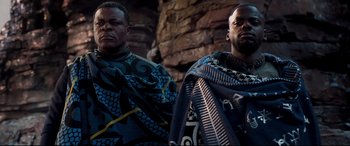 Movie still from “Black Panther” (2018), directed by Ryan Coogler – Medium shot, Low angle