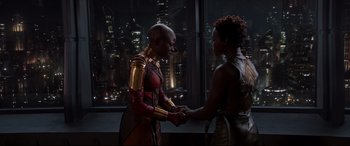 Movie still from “Black Panther” (2018), directed by Ryan Coogler – Medium shot, Over the shoulder angle