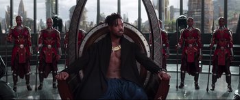 Movie still from “Black Panther” (2018), directed by Ryan Coogler – Medium shot, Over the shoulder angle