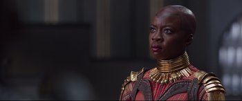 Movie still from “Black Panther” (2018), directed by Ryan Coogler – Close Up shot, Over the shoulder angle