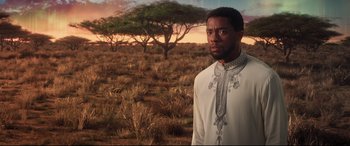 Movie still from “Black Panther” (2018), directed by Ryan Coogler – Medium shot, Over the shoulder angle