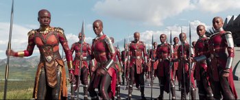 Movie still from “Black Panther” (2018), directed by Ryan Coogler – Wide shot, Low angle