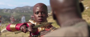 Movie still from “Black Panther” (2018), directed by Ryan Coogler – Close Up shot, Over the shoulder angle