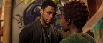 Movie still from “Black Panther” (2018), directed by Ryan Coogler – Close Up shot, Over the shoulder angle