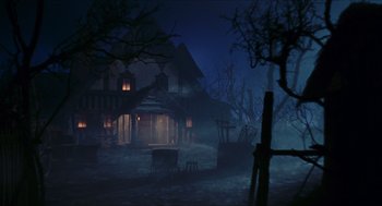 Movie still from “Black Sabbath” (1963), directed by Mario Bava – An old house in the middle of the night; Extreme Wide shot, Low angle
