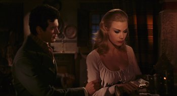 Movie still from “Black Sabbath” (1963), directed by Mario Bava – A man and a woman are looking at each other; Medium shot, Over the shoulder angle