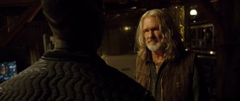 Movie still from “Blade: Trinity” (2004), directed by David S. Goyer – An older man with long white hair and a beard; Close Up shot, Over the shoulder angle