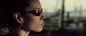 Movie still from “Blade: Trinity” (2004), directed by David S. Goyer – A person wearing a pair of sunglasses; Close Up shot, Low angle