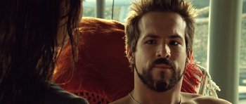 Movie still from “Blade: Trinity” (2004), directed by David S. Goyer – A person with a beard; Close Up shot, Over the shoulder angle