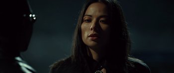 Movie still from “Blade: Trinity” (2004), directed by David S. Goyer – A person with long black hair; Close Up shot, Low angle